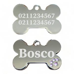 Name Front & 2 Numbers Back | Dot Paw Bone | Dog ID Pet Tag