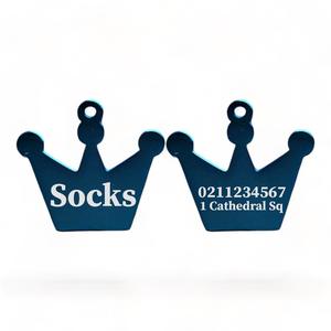 Name Front & 1 Number Address Back Royal Crown | Mirror Stainless | Cat & Dog ID Pet Tag