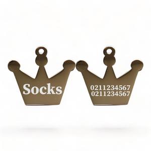 Royal Crown: Name Front & 2 Numbers Back Royal Crown | Mirror Stainless | Cat & Dog ID Pet Tag