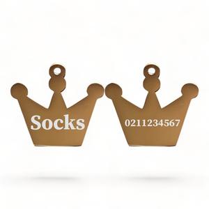Name Front & Number Back Royal Crown | Mirror Stainless | Cat & Dog ID Pet Tag