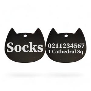 Name Front & 1 Number Address Back Bat Cat | Mirror Stainless | Cat ID Pet Tag