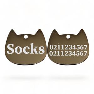Bat Cat: Name Front & 2 Numbers Back Bat Cat | Mirror Stainless | Cat ID Pet Tag