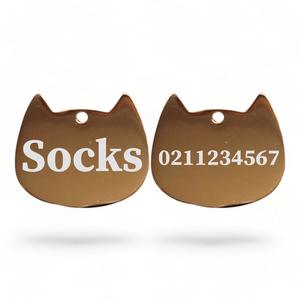 Bat Cat: Name Front & Number Back Bat Cat | Mirror Stainless | Cat ID Pet Tag