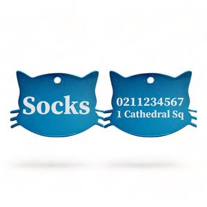 Name Front & 1 Number Address Back Cat Whiskers | Mirror Stainless | Cat ID Pet Tag