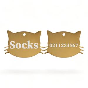 Name Front & Number Back Cat Whiskers | Mirror Stainless | Cat ID Pet Tag