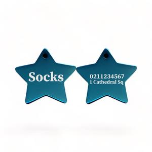 Name Front & 1 Number Address Back | Mirror Stainless | Star Dog & Cat ID Pet Tag