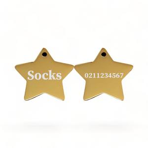 Name Front & Number Back | Mirror Stainless | Star Dog & Cat ID Pet Tag