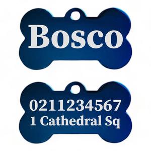 Mirror Bone: Name Front & 1 Number Address Back | Mirror Stainless | Bone Dog ID Pet Tag