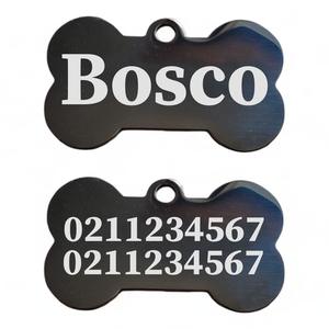 Mirror Bone: Name Front & 2 Numbers Back | Mirror Stainless | Bone Dog ID Pet Tag