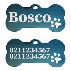 Name Front & 2 Numbers Back Bone PP | Mirror Stainless | Dog ID Pet Tag