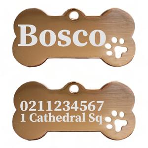 Bone Pp: Name Front & 1 Number Address Back Bone PP | Mirror Stainless | Dog ID Pet Tag