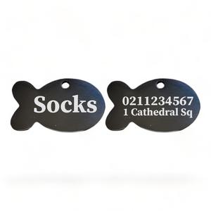 Name Front & 1 Number Address Back Baby Fish | Mirror Stainless | Cat ID Pet Tag