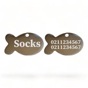 Name Front & 2 Numbers Back Baby Fish | Mirror Stainless | Cat ID Pet Tag