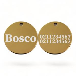 Name Front & 2 Numbers Back Round | Mirror Stainless | Dog ID Pet Tag