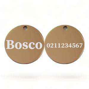 Name Front & Number Back Round | Mirror Stainless | Dog ID Pet Tag