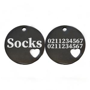 Name Front & 2 Numbers Back Round Heart | Mirror Stainless | Cat & Dog ID Pet Tag