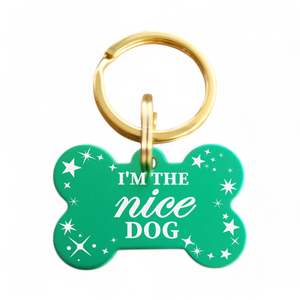 Limited Edition Xmas Tags: I'm The Nice Dog | Bone Aluminum | Pet ID Tag - Xmas Limited Edition