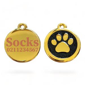 Mini Round Gold Paw Print: Mini Round Gold Paw Print Cat ID Pet Tag