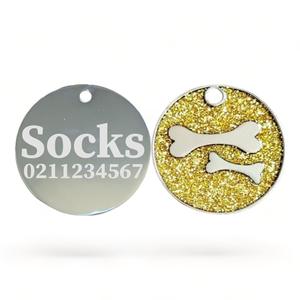 Glitter Bone Round Dog ID Pet Tag