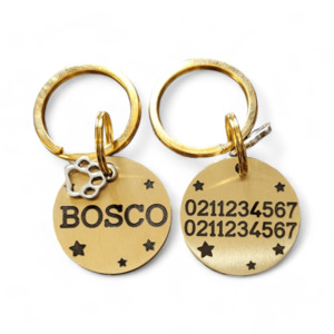Name Front & 2 Numbers Back Bespoke Brass Cat & Dog ID Pet Tag