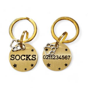 Round Brass: Name Front & Number Back Bespoke Brass Cat & Dog ID Pet Tag