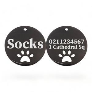 Round Paw Print Mirror: Name Front & 1 Number Address Back Round Paw Print | Mirror Stainless | Cat & Dog ID Pet Tag