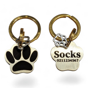 Pawprint Bespoke Brass Cat ID Pet Tag