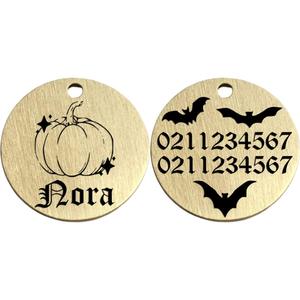 Little Pumpkin Cat Dog Id Pet Tag: Little Pumpkin Brass Round Cat & Dog ID Pet Tag