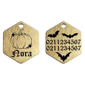 Little Pumpkin Cat Dog Id Pet Tag: Little Pumpkin Brass Hexagon Cat & Dog ID Pet Tag