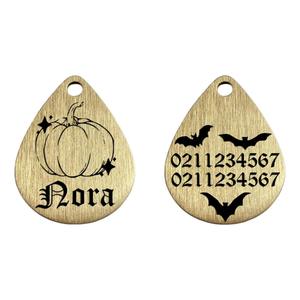 Little Pumpkin Cat Dog Id Pet Tag: Little Pumpkin Brass Teardrop Cat & Dog ID Pet Tag