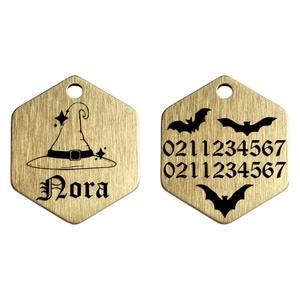Bewitched Cat Dog Id Pet Tag: Bewitched Brass Hexagon Cat & Dog ID Pet Tag
