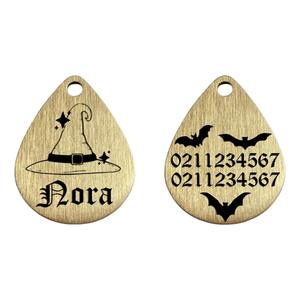 Bewitched Cat Dog Id Pet Tag: Bewitched Brass Teardrop Cat & Dog ID Pet Tag