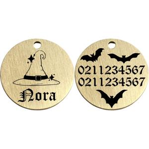 Bewitched Cat Dog Id Pet Tag: Bewitched Brass Round Cat & Dog ID Pet Tag