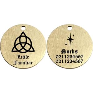 Little Familiar Brass Round Cat & Dog ID Pet Tag
