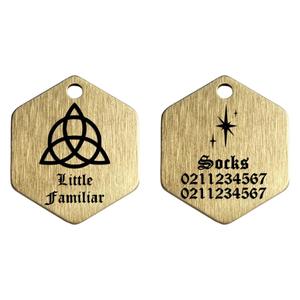 Little Familiar Cat Dog Id Pet Tag: Little Familiar Brass Hexagon Cat & Dog ID Pet Tag