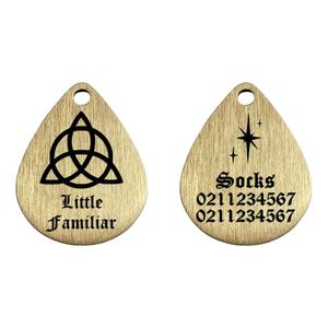 Little Familiar Cat Dog Id Pet Tag: Little Familiar Brass Teardrop Cat & Dog ID Pet Tag