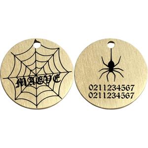 Spiders Web Brass Round Cat & Dog ID Pet Tag