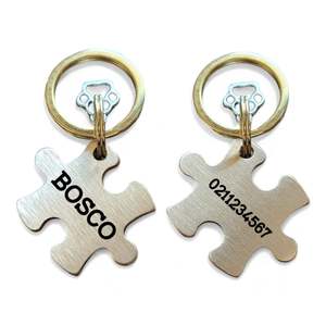 Puzzle Piece Bespoke Brass: Name Front & Number Back | Bespoke Brass | Puzzle Piece Cat & Dog ID Pet Tag