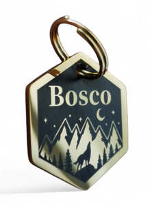 LUXE | Mirror Stainless | The Wolf | Hexagon Cat & Dog ID Pet Tag