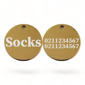 Round Mirror Cat: Name 2 Numbers | Mirror Stainless Round | Pet ID Tag