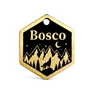 Luxe Mirror Stainless The Wolf Hexagon: LUXE | Bespoke Brass The Wolf | Pet ID Tag