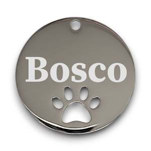Mirror Stainless Steel: Paw Print | Mirror Stainless Round | Pet ID Tag