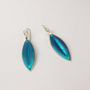 RB186: Laurel leaf earrings - blue