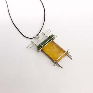 Necklaces: NA195: Large Kauri gum and pounamu pendant