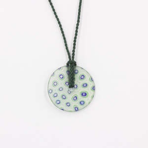 Necklaces: GSM24: Pi disc pendant - blue and green canes