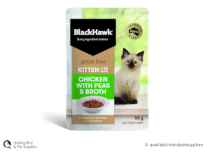 Cat: Black Hawk Grain Free Kitten Wet Cat Chicken with Peas and Broth 85g