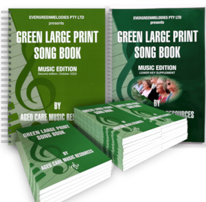music: 24  x  GREEN  LARGE  PRINT  SONG  BOOKS  and  TWO  SHEET  MUSIC  BOOKS