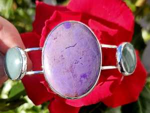 Sterling Silver Cuff with Turkish Lavender Jade and NZ Inanga Pounamu