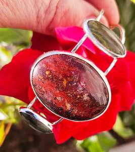 New Zealand Jasper and Pounamu Sterling Silver Cuff