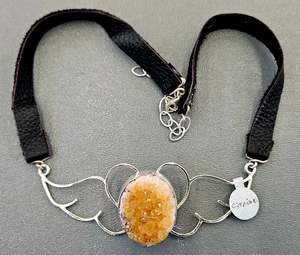 Jewellery Space: Large Sterling Silver Heart-Wing with Citrine Druzy Choker-Necklace